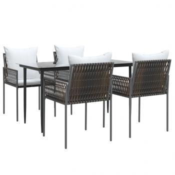 5-tlg. Garten-Essgruppe mit Kissen Poly Rattan und Stahl