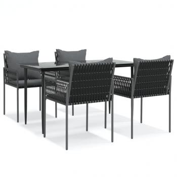 5-tlg. Garten-Essgruppe mit Kissen Poly Rattan und Stahl