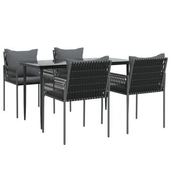 5-tlg. Garten-Essgruppe mit Kissen Poly Rattan und Stahl