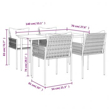 5-tlg. Garten-Essgruppe mit Kissen Poly Rattan und Stahl