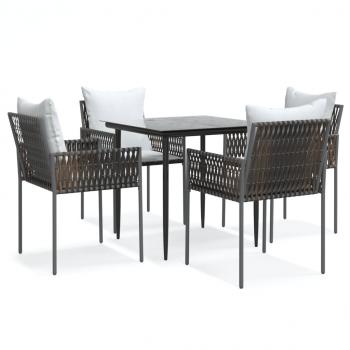 5-tlg. Garten-Essgruppe mit Kissen Poly Rattan und Stahl