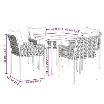 5-tlg. Garten-Essgruppe mit Kissen Poly Rattan und Stahl