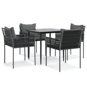 5-tlg. Garten-Essgruppe mit Kissen Poly Rattan und Stahl