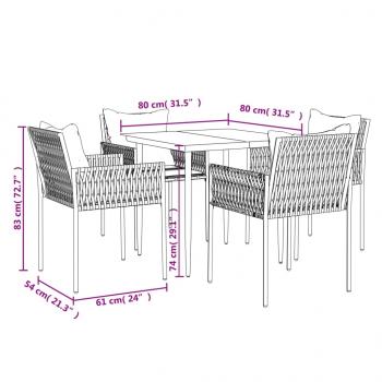 5-tlg. Garten-Essgruppe mit Kissen Poly Rattan und Stahl