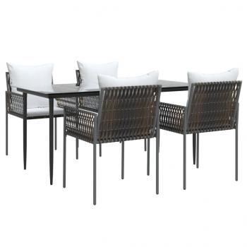 5-tlg. Garten-Essgruppe mit Kissen Poly Rattan und Stahl