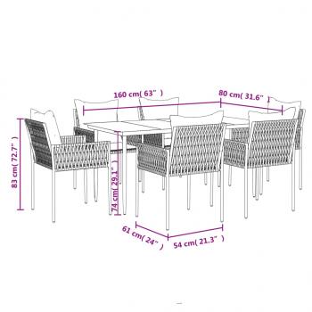 7-tlg. Garten-Essgruppe mit Kissen Poly Rattan und Stahl