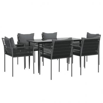 7-tlg. Garten-Essgruppe mit Kissen Poly Rattan und Stahl