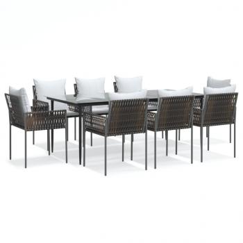 9-tlg. Garten-Essgruppe mit Kissen Poly Rattan und Stahl