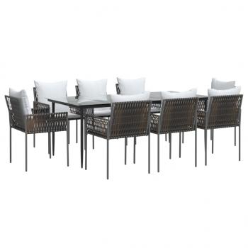 9-tlg. Garten-Essgruppe mit Kissen Poly Rattan und Stahl
