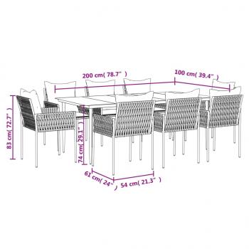 9-tlg. Garten-Essgruppe mit Kissen Poly Rattan und Stahl