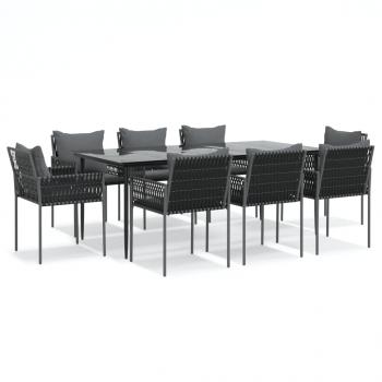 9-tlg. Garten-Essgruppe mit Kissen Poly Rattan und Stahl
