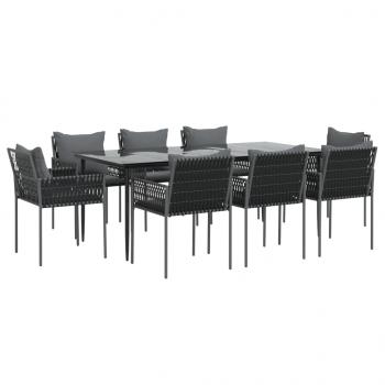 9-tlg. Garten-Essgruppe mit Kissen Poly Rattan und Stahl