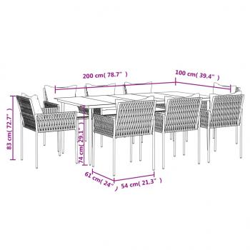 9-tlg. Garten-Essgruppe mit Kissen Poly Rattan und Stahl