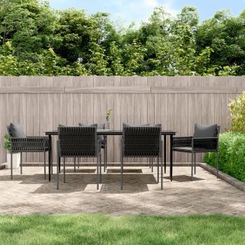 ARDEBO.de - 7-tlg. Garten-Essgruppe mit Kissen Poly Rattan und Stahl