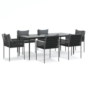 7-tlg. Garten-Essgruppe mit Kissen Poly Rattan und Stahl