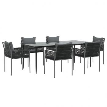 7-tlg. Garten-Essgruppe mit Kissen Poly Rattan und Stahl