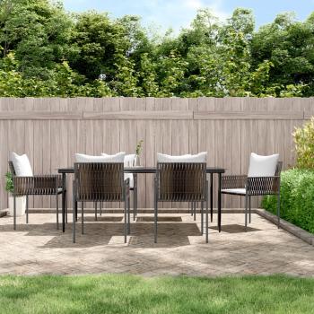 ARDEBO.de - 7-tlg. Garten-Essgruppe mit Kissen Poly Rattan und Stahl
