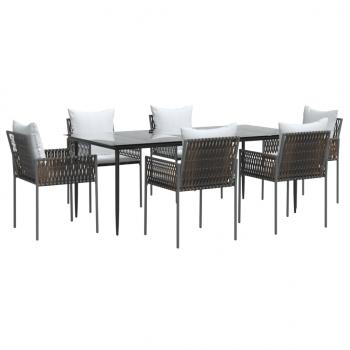 7-tlg. Garten-Essgruppe mit Kissen Poly Rattan und Stahl