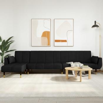ARDEBO.de - Schlafsofa in L-Form Schwarz 275x140x70 cm Samt