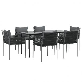 7-tlg. Garten-Essgruppe mit Kissen Poly Rattan und Stahl