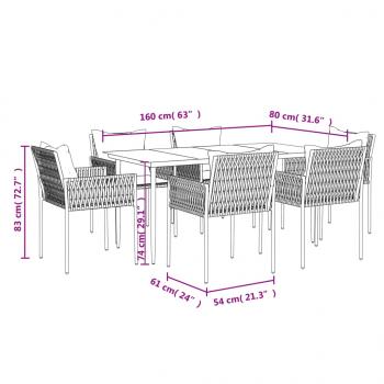 7-tlg. Garten-Essgruppe mit Kissen Poly Rattan und Stahl