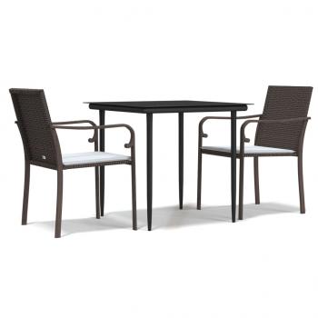 3-tlg. Garten-Essgruppe mit Kissen Poly Rattan und Stahl