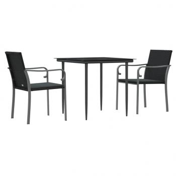 3-tlg. Garten-Essgruppe mit Kissen Poly Rattan und Stahl