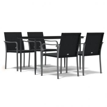 5-tlg. Garten-Essgruppe mit Kissen Poly Rattan und Stahl
