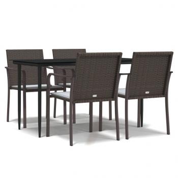 5-tlg. Garten-Essgruppe mit Kissen Poly Rattan und Stahl