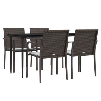 5-tlg. Garten-Essgruppe mit Kissen Poly Rattan und Stahl