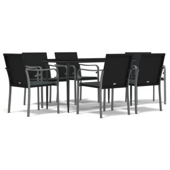7-tlg. Garten-Essgruppe mit Kissen Poly Rattan und Stahl