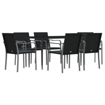 7-tlg. Garten-Essgruppe mit Kissen Poly Rattan und Stahl
