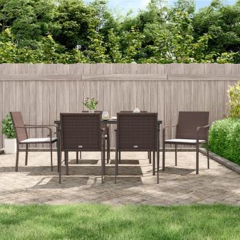 ARDEBO.de - 7-tlg. Garten-Essgruppe mit Kissen Poly Rattan und Stahl