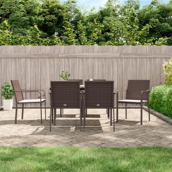 ARDEBO.de - 7-tlg. Garten-Essgruppe mit Kissen Poly Rattan und Stahl