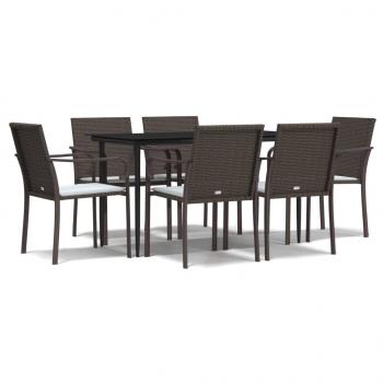 7-tlg. Garten-Essgruppe mit Kissen Poly Rattan und Stahl