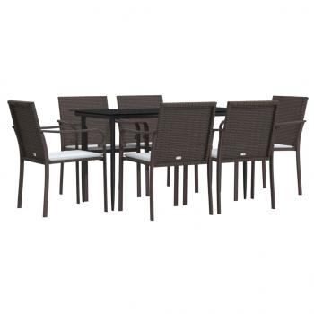 7-tlg. Garten-Essgruppe mit Kissen Poly Rattan und Stahl