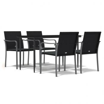 5-tlg. Garten-Essgruppe mit Kissen Poly Rattan und Stahl