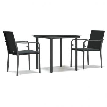 3-tlg. Garten-Essgruppe mit Kissen Poly Rattan und Stahl
