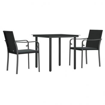 3-tlg. Garten-Essgruppe mit Kissen Poly Rattan und Stahl