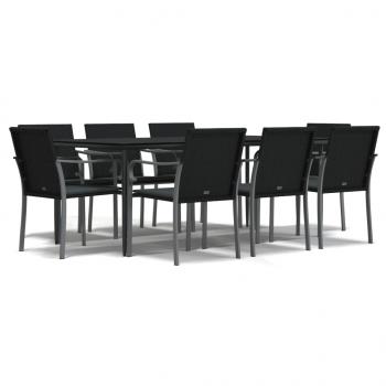 9-tlg. Garten-Essgruppe mit Kissen Poly Rattan und Stahl