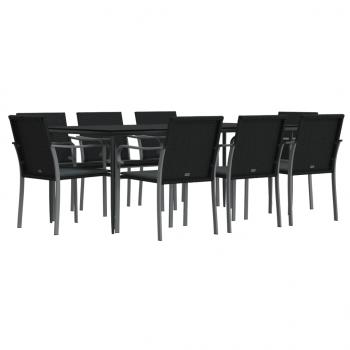 9-tlg. Garten-Essgruppe mit Kissen Poly Rattan und Stahl
