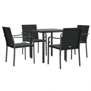 5-tlg. Garten-Essgruppe mit Kissen Poly Rattan und Stahl