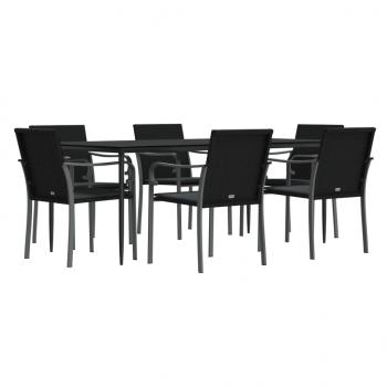7-tlg. Garten-Essgruppe mit Kissen Poly Rattan und Stahl