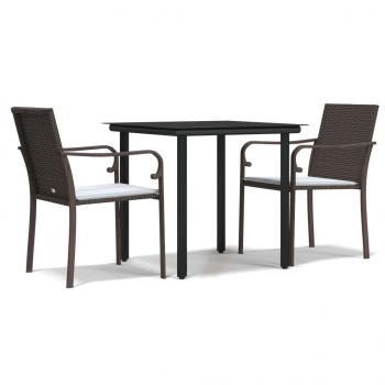 3-tlg. Garten-Essgruppe mit Kissen Poly Rattan und Stahl
