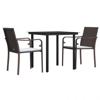 3-tlg. Garten-Essgruppe mit Kissen Poly Rattan und Stahl