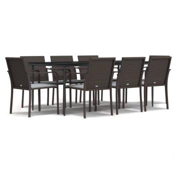 9-tlg. Garten-Essgruppe mit Kissen Poly Rattan und Stahl