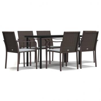 7-tlg. Garten-Essgruppe mit Kissen Poly Rattan und Stahl