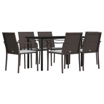 7-tlg. Garten-Essgruppe mit Kissen Poly Rattan und Stahl