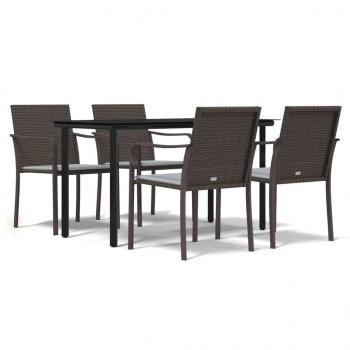 5-tlg. Garten-Essgruppe mit Kissen Poly Rattan und Stahl