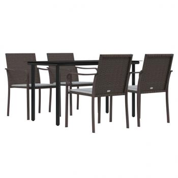 5-tlg. Garten-Essgruppe mit Kissen Poly Rattan und Stahl
